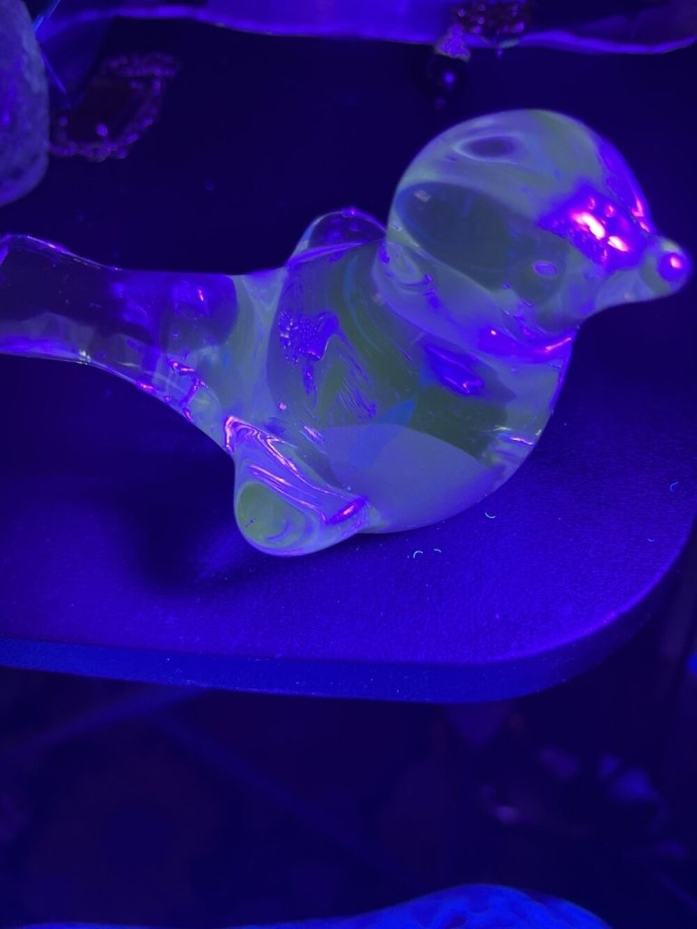 Vtg Clear Glass Bird Figurine Paperweight Republic of China/Action Inter’l GLOWS